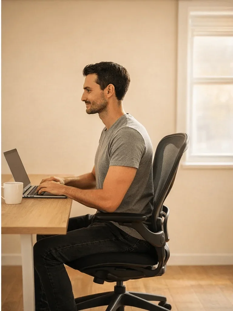 Same person sitting upright with great posture
