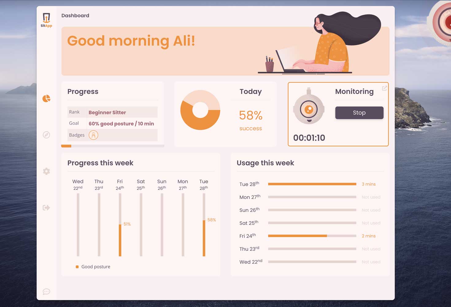 The SitApp dashboard